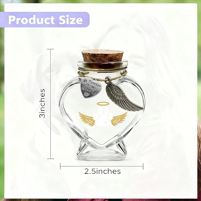 Pet Memorial Bottle for Pet Hair, Pet Fur Memorial Keepsake, Keepsake for Dog and Cat Hair with Heart Shape Glass