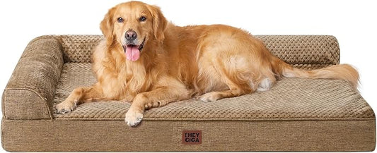EHEYCIGA Extra Large Dog Bed Othorpedic, Memory Foam XL Dog Bed with Washable Removable Cover, Waterproof Pet Sofa Couch XLarge Size Dogs with Nonskid Bottom, 44x32x6.5, Camel
