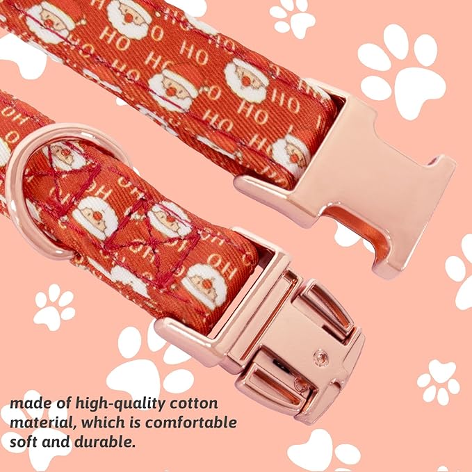 Christmas Dog Collar and Leash Set Girls Adjustable Puppy Collars with Christmas Bow Tie for Small Medium Large Female Dogs, Red Santa Claus, M