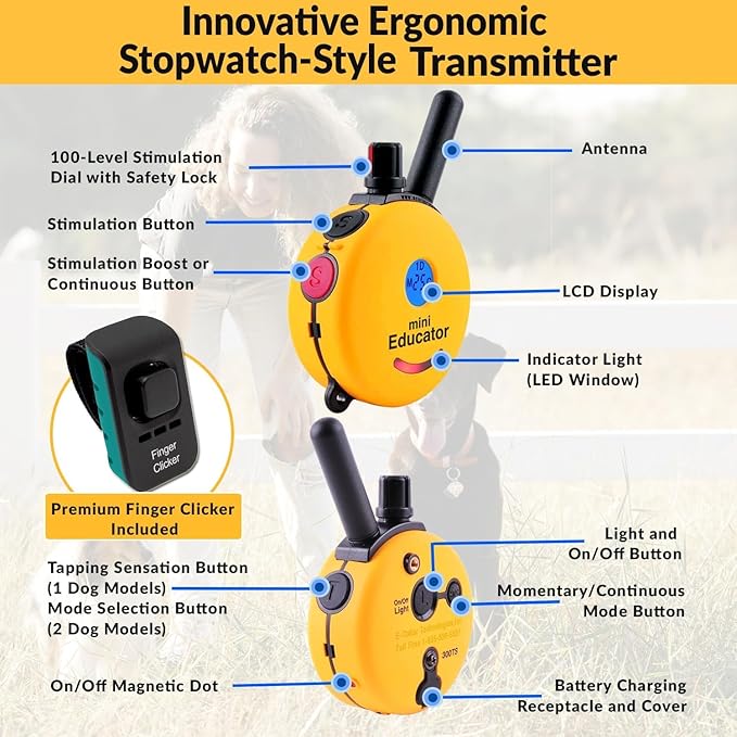E-Collar ET-300-1/2 Mile Waterproof Remote Dog Training Collar Includes Premium Finger Clicker Trainer, 100 Programmable Levels + Vibration + Light + Sound, Red