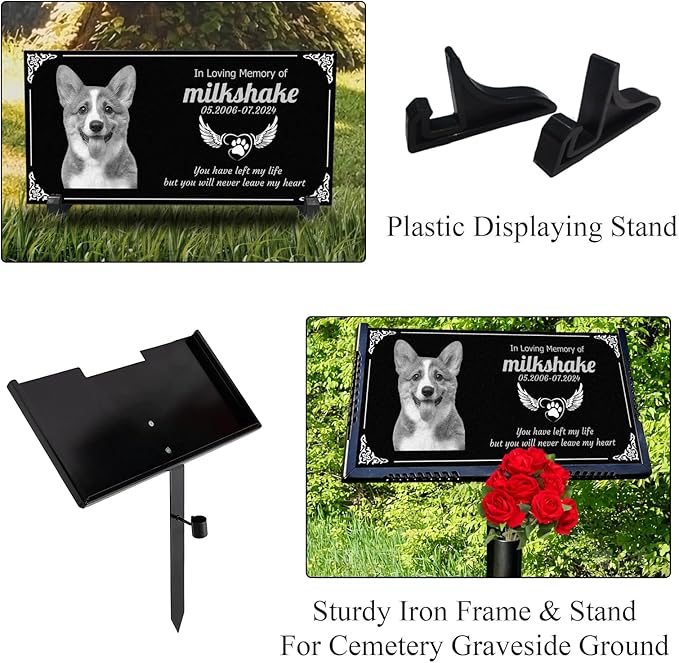 Generic Personalized Pet Memorial Stones,Dog Headstones, Cat Tombstone Outdoor, Black Granite Memorial Garden Stone Engraved with Photo, Pet Headstone Sympathy Gifts (for Pets) (dog)