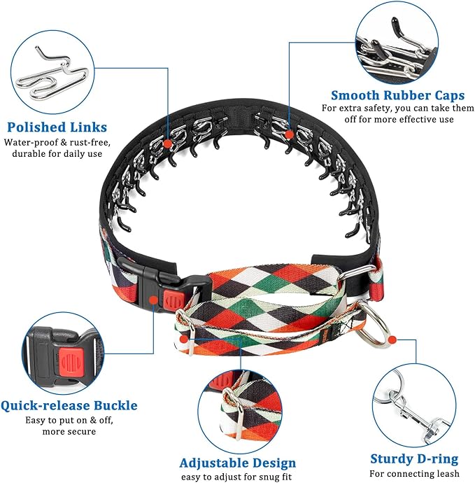 Mayerzon Martingale Dog Prong Collar for Pulling, Personalized Vintage Slip Pinch Collar with Buckle for Large Medium Small Dogs for Walking Training and Festivals(L, Pop Art)