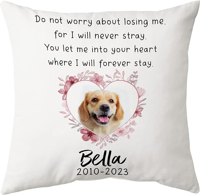 Hyturtle Personalized Pet Memorial Pillow with Insert - 12"x12" Double-Sided Printed Sympathy Gifts for Loss of Dog - Remembrance Bereavement Gifts - Custom Photo Pillow Home Decor