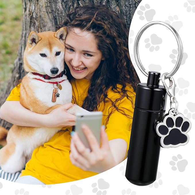 4 Pcs Pet Urns Keychain with 4 Paw Shape Urn Pendant, Keychain for Pet Ashes Keepsake Stainless Steel Small Pet Urns for Dogs Small Pet Cremation Keepsake Paw Memorial Urn
