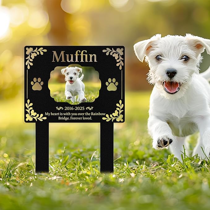 Custom Dog Grave Markers Outdoor, Personalized Pet Grave Marker Dog Memorial with Photo and Name, Outdoor Weatherproof Pet Cemetery Sign, Personalized Dog Memorial Gifts for Loss of Dog