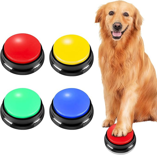 Recordable Buttons 4 Color, Dog Buttons for Communication, Training Your Pet to Talk, Talking Pet Buttons, Dog Training Set, 30 Second Record & Clear Playback