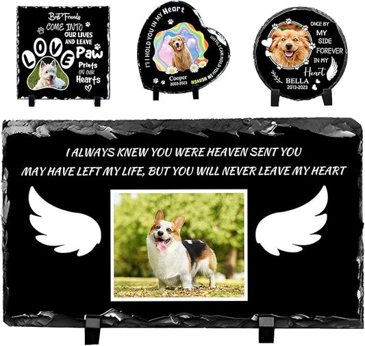 Pet Memorial Stones for Dogs Personalized Photo Rock Slate Rectangle Shape Customized Memorial Stone Gifts for Loss Dog Cat