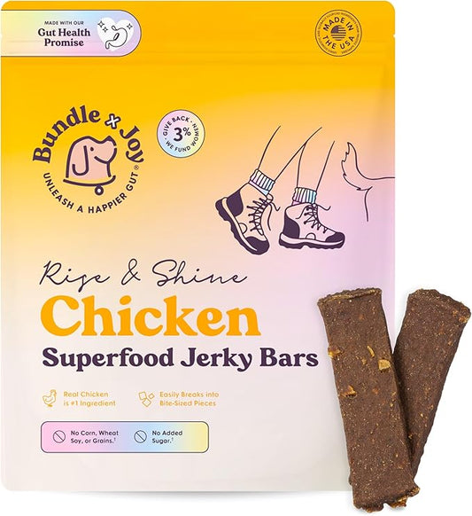 Bundle x Joy Rise & Shine Dog Treats Chicken Jerky Snack Bars, 5 oz (6-Pack), Puppy and Training Treats, Natural Superfood Grain Free Made with Real Chicken, Superfoods, Corn Free & Soy Free
