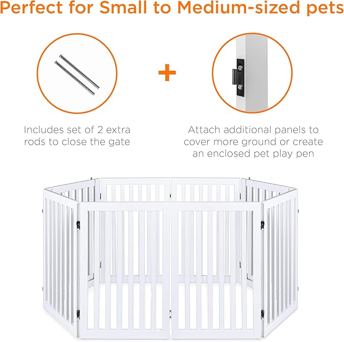 Best Choice Products 31.5in 4-Panel Freestanding Wooden Pet Gate w/Walk Through Door, Adjustable Pen, Support Feet - White
