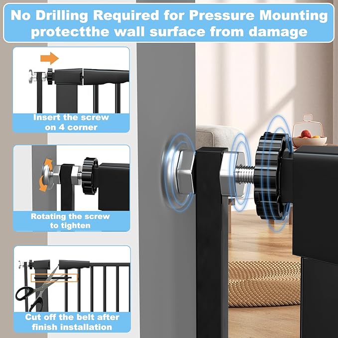 51.18" Extra Tall Cat Gate for Doorway,29.5"- 40.5" Wide Auto Close Tall Pet Gate No Drilling Pressure Mounted for Hallway Kitchen,Black