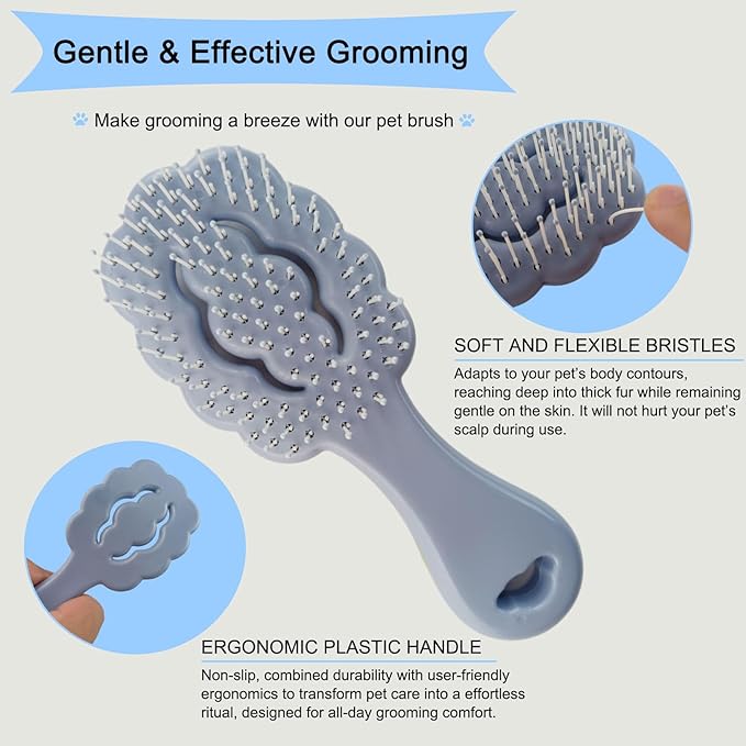 Cloud-Shaped Soft Bristle Puppy Brush for Small Dogs - Yorkie, Shih Tzu, Maltese, and Toy Poodles Grooming Tool with Detachable Lint Comb and Gift Box （Blue）