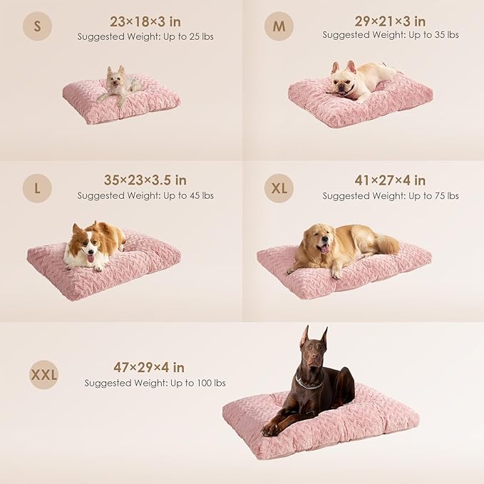 EHEYCIGA Washable Large Dog Bed for Crate 35x23 Inch, Reversible Kennel Pad for Dogs Weight Up to 45 lbs, Plush and Comfy Pet Sleeping Mat, Pink