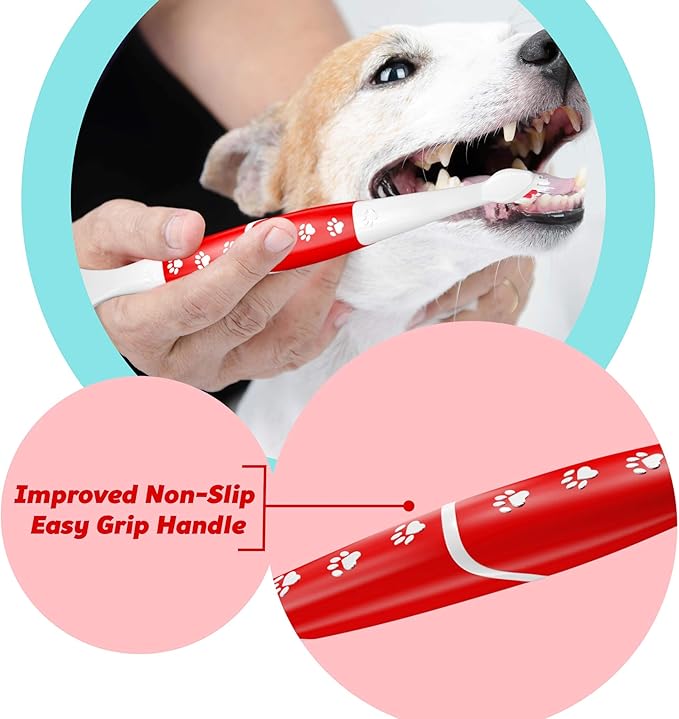 Pet Toothbrush for Dogs, Cats with Soft Bristles - Easy Teeth Cleaning & Dental Care, Non Slip Dual Head Dog Toothbrush for Medium & Large Pets, Toothpaste Not Included (Pack of 1 (Pink))