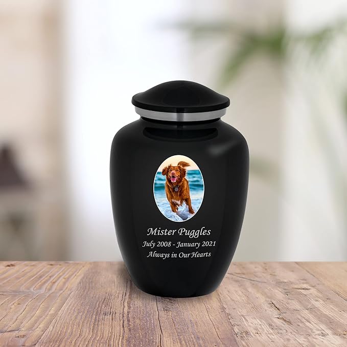 Homage Medium Custom Photo Pet Cremation Urn for Pet Ashes - Vase Style Pet Urn - 80 Cubic Inch Capacity - Personalization Included (Graphite Grey)