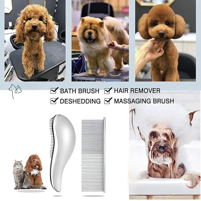 YOFANG 2PCS Slicker Brush for Dogs & Pet Comb,Professional Dog Grooming Brush (Goldendoodles,Poodles,Labradoodles) with Round Pins to Effectively Remove Tangles, Knots and Mats Silvery