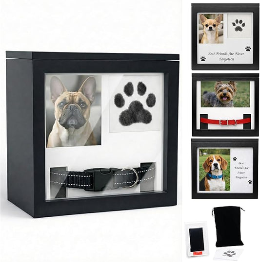 Dog Urn for Ashes, 4 Customizable Displays with Paw Print Ink Kit and Flannel Bag, Pet Urns for Dogs Ashes, Pet Cremation Box, Cat Urn for Ashes, Dog Ashes Keepsake (Black Small)