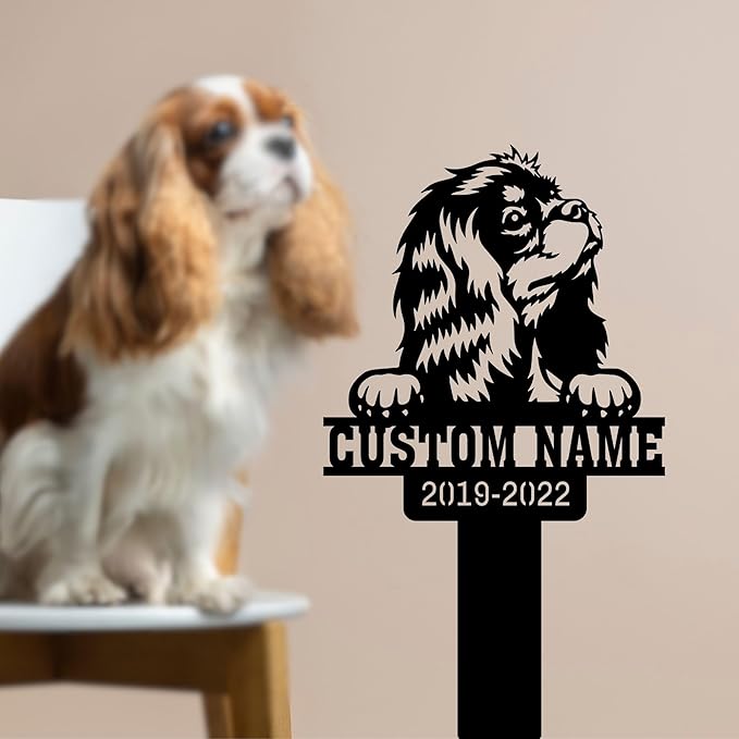 Grave Marker for Dogs Personalized, Memorial Metal Plaques, Pet Cross Stake for Outdoors, Cavalier King Charles Spaniel Memorial, Temporary Grave Marker for Dogs, Pet Loss Gifts