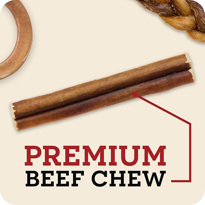Redbarn 7" Braided Bully Sticks for Dogs. Natural, Highly Palatable, Long-Lasting Dental Chews Sourced from Free-Range, Grass-Fed Cattle (20 Sticks)