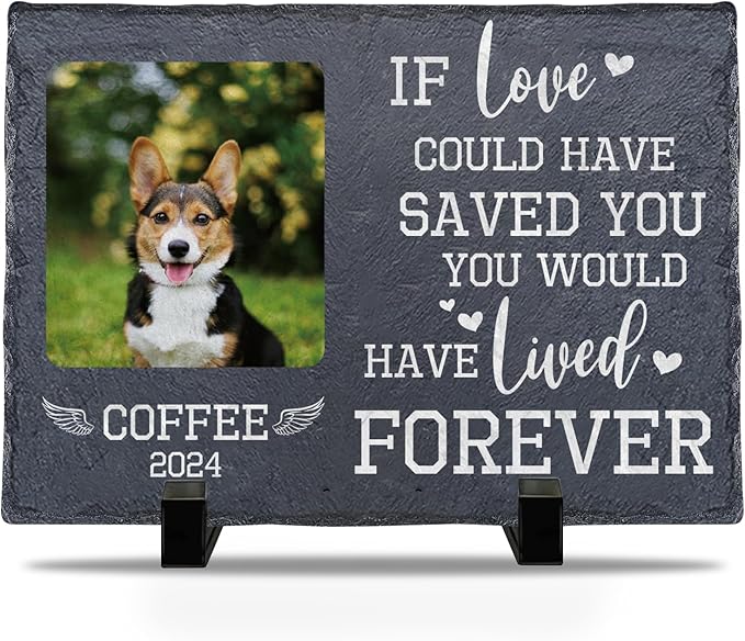 Personalized Dog & Cat Memorial Stone | Memorial Stone for Loss of Loved One | Custom Pet Grave Markers for Dogs or Cats Engraved with Pet's Name and Photo | Pet Loss Gifts for Dog or Cat Mom