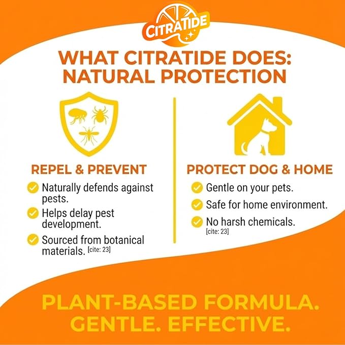 Natural Flea, Tick & Mosquito Spray for Dogs – Cedarwood & Citrus Formula – Plant-Based, DEET-Free, Non-Toxic, USA Made – Safe for Home & Pets – CITRATIDE (16 fl oz)