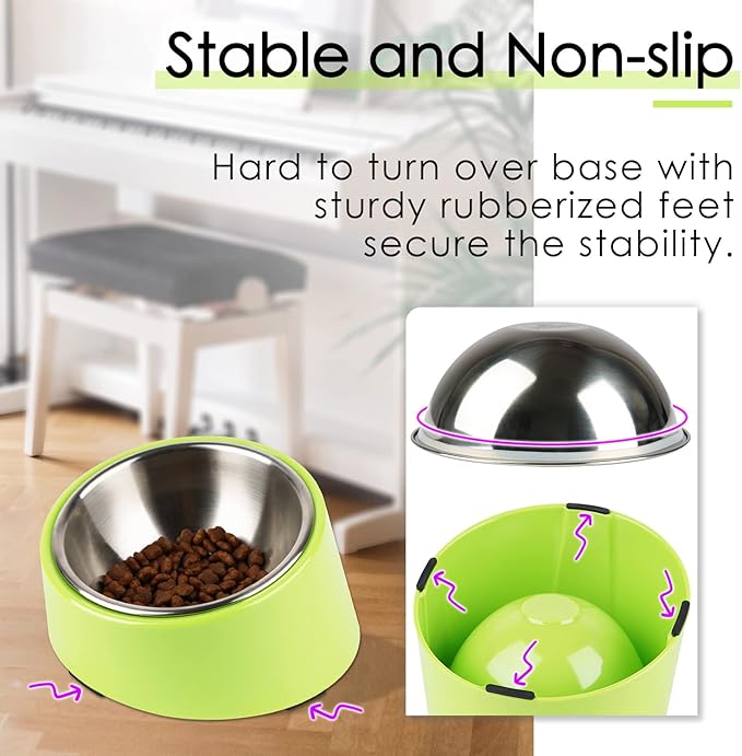 SuperDesign Mess Free 15° Slanted Bowl for Dogs and Cats, Tilted Angle Bulldog Bowl Dog Feeder, Non-Skid & Non-Spill, Easier to Reach Food L/2 Cup Green