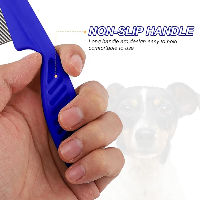 Pet Hair Comb, 2 in 1 Multifunctional Pet Hair Comb for Grooming and Dehairing, Flea and Tear Stain Removal, Stainless Steel and ABS Material, Pack of 2, Blue