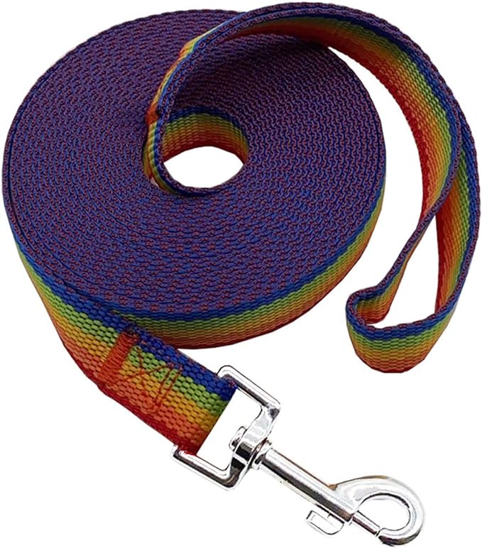 Nylon Training Dog Leash for Small Medium Large Dogs, 15ft 20ft 30ft 50ft Long Leash Dog/Puppy Lead for Obedience Recall Training, Camping (15ft, Rainbow)