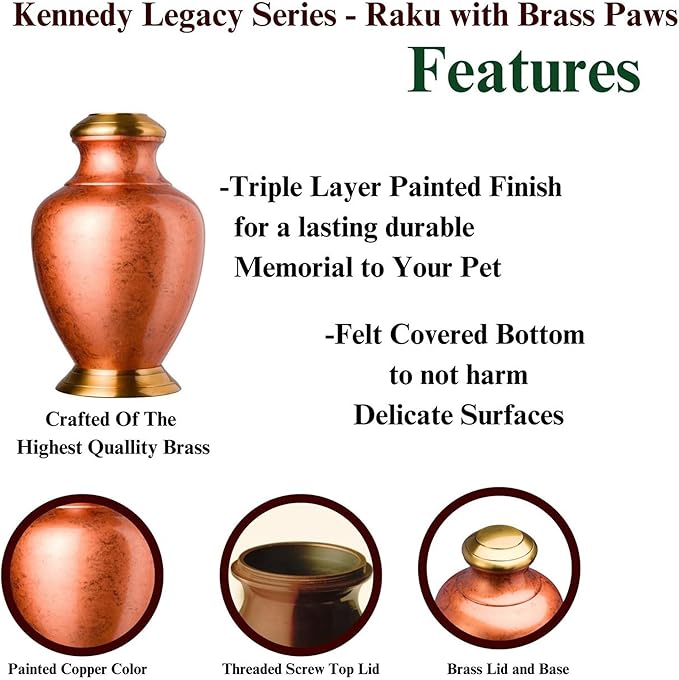Kennedy Legacy Copper Pet Urn, Brushed Brass Lid & Base - Large for Pets up to 120lbs