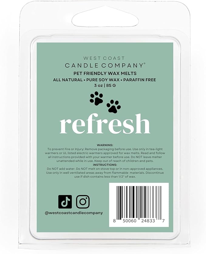 Pet Safe Wax Melts for Dogs | Non Toxic Soy Wax Melts | Natural, Paraffin-Free, Clean Burning | Odor Eliminating Wax Cubes | Refresh