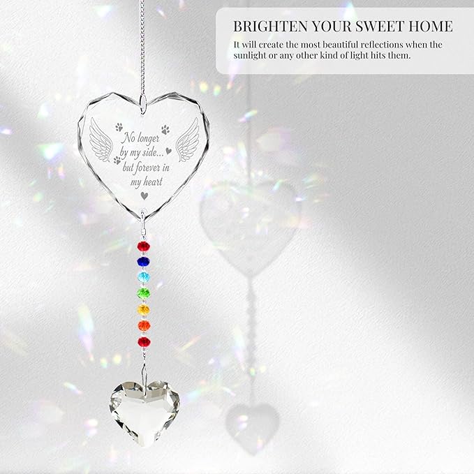 Pet Memorial Gifts for Dogs Cats - No Longer by My Side Crystal Suncatcher with Angel Wings, Pet Loss, Pet Sympathy, Sympathy Gifts for Loss of Pet, Thoughtful Dogs and Cats Remembrance, Bereavemen