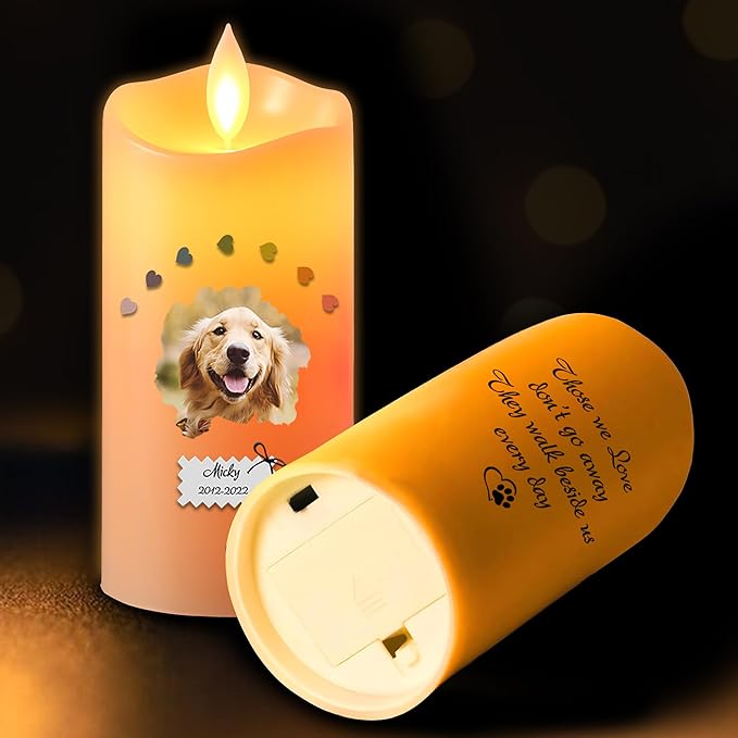 Custom LED Candle for Pet Memorial – Personalized Dog Loss Gift, Flickering Battery Tribute Candle, Electric Flameless Sympathy Gift