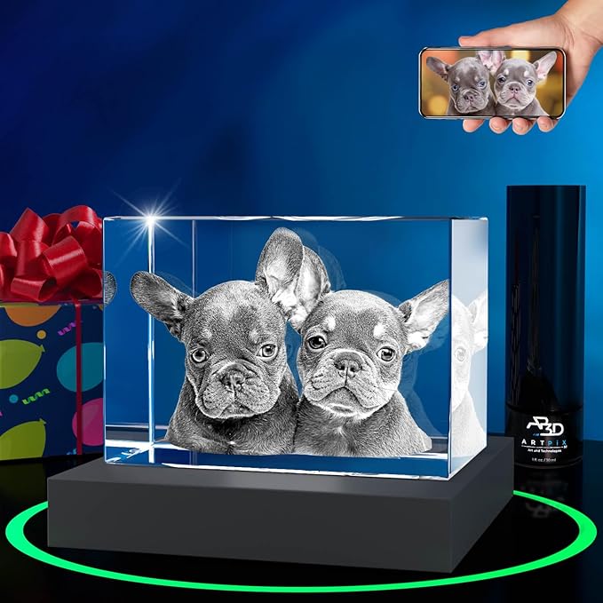ArtPix 3D Premium Crystal Photo, Personalized Memorial Gifts with Your Own Photo for Pet Owners, 3D Laser Etched Picture, Engraved Crystal in Memory of Dog, Customized Gifts