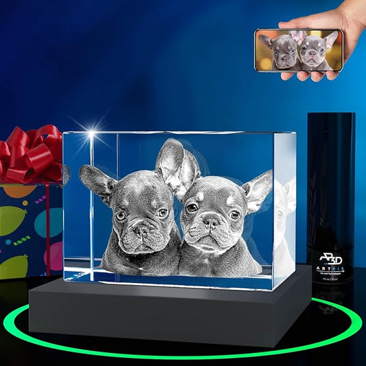 ArtPix 3D Premium Crystal Photo, Personalized Memorial Gifts with Your Own Photo for Pet Owners, 3D Laser Etched Picture, Engraved Crystal in Memory of Dog, Customized Gifts