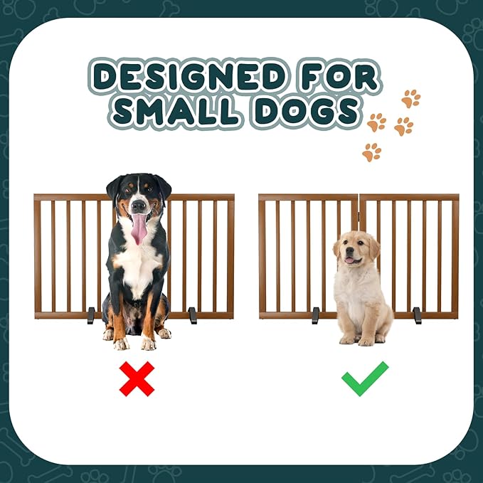 Semiocthome Dog Gate Indoor 2-Panel Freestanding Puppy Gates for The House with 2 Metal Stands 24" H Folding Wood Pet Gate for Stairs Doorway, Fully Assembled Safety Fence - Walnut