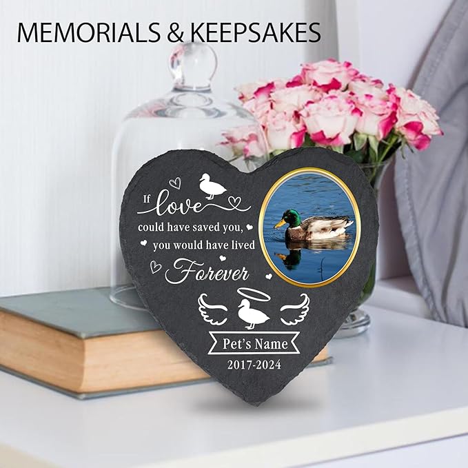 Personalized Duck Memorial Stones, Customized Pet Sympathy Gifts for Loss of Duck, Waterproof Garden Stone Pet Duck Grave Markers Ducks Headstone, Cemetery Decorations for Grave