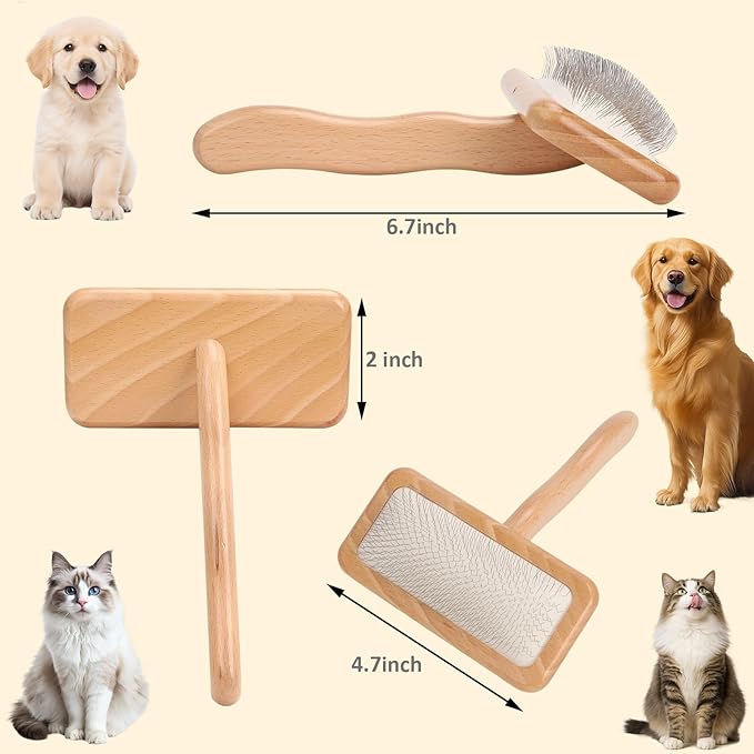 Slicker Brush for Dogs and Cats, Grooming Brush for Long & Short Hair Dogs - Gently Reduce Shedding, Remove Loose Hair, Tangles & Mats, with Coated Bristles, Ergonomic Handle