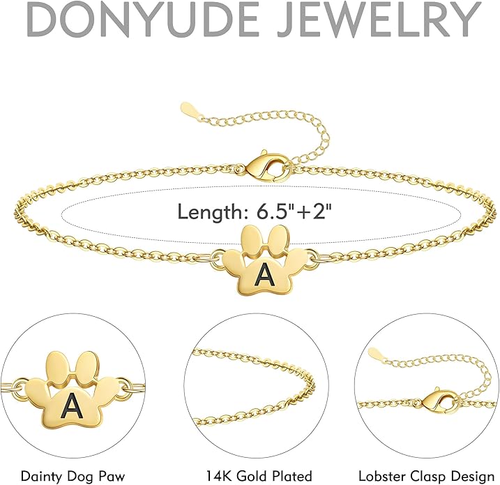 Dog Easter Mom Gifts for Dog Lover Initial Bracelet for Women with Heart Adjustable Pet Paw Gold Bracelets for Women Non Tarnish Memorial Gift for Pet Lover Birthday Jewelry