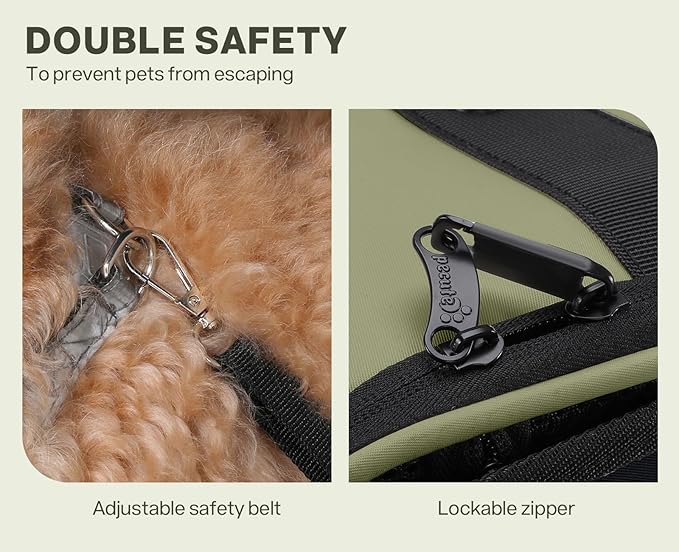 Pecute Spacious Cat Carrier Backpack, Lightweight Ventilated Pet Backpack for Anxious Cats & Small Dogs (Miniature Dachshund), for Hiking Camping Travel Vet Visits, Dark Green
