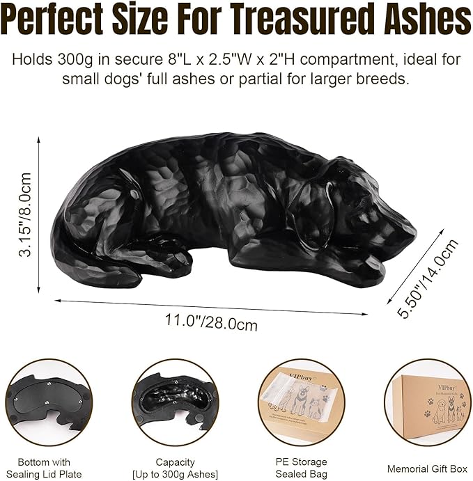 VIPbuy Pet Urns for Dog Ashes - Resin Sleeping Dog Memorial Figurine Statue , Sympathy Gift for Pet Loss, Memory Keepsake for Pet Owners & Home Decor (Black)