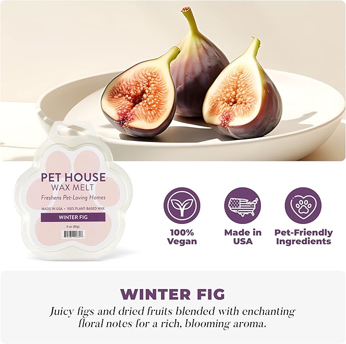 One Fur All Pet House Scented Wax Melts, Natural, Plant Based Soy Wax Melts for Pet Odor, Long Lasting Fragrance for Fresh Smelling Homes, Winter Fig