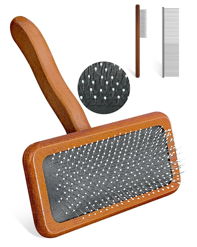 Dog Slicker Brush for Grooming & Shedding, Cat Brush for Short or Medium-Haired Dogs with an Air-Cushion Design and Coated Tips, Suitable for Removing Loose Hair, Tangles, and Knots.
