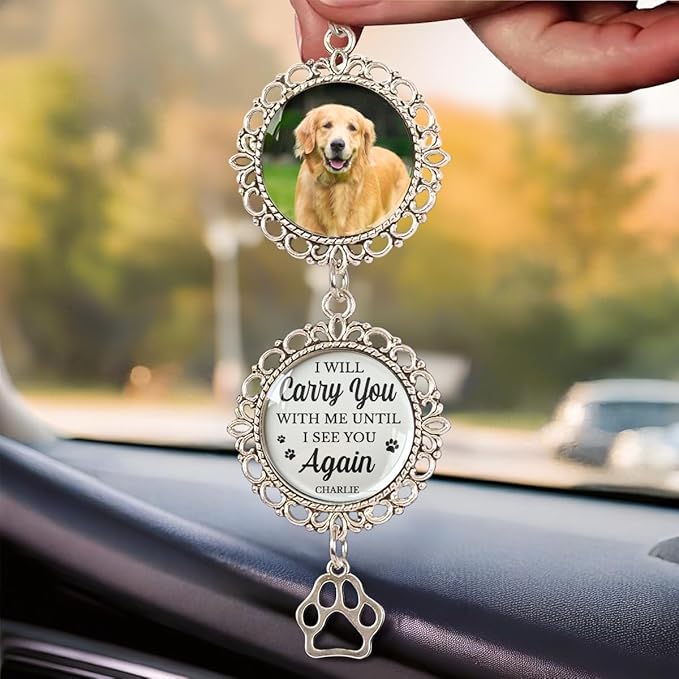 Custom Photo Forever in My Heart, Personalized Pet Memorial Car Hanging Ornament, Loss of Dog Sympathy Gift, Dog Passing Away Gifts, Remembrance Bereavement Keepsake for Loss of Pet