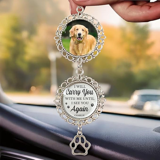 Custom Photo Forever in My Heart, Personalized Pet Memorial Car Hanging Ornament, Loss of Dog Sympathy Gift, Dog Passing Away Gifts, Remembrance Bereavement Keepsake for Loss of Pet