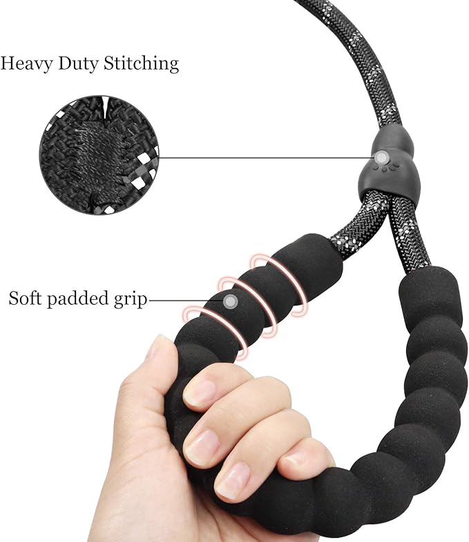 TagME Slip Leads for Dogs that Pull, 6 FT No-Pull Training Leash with Lock, Escape-Proof Design, Reflective & Padded Handle for Medium Dogs, Black