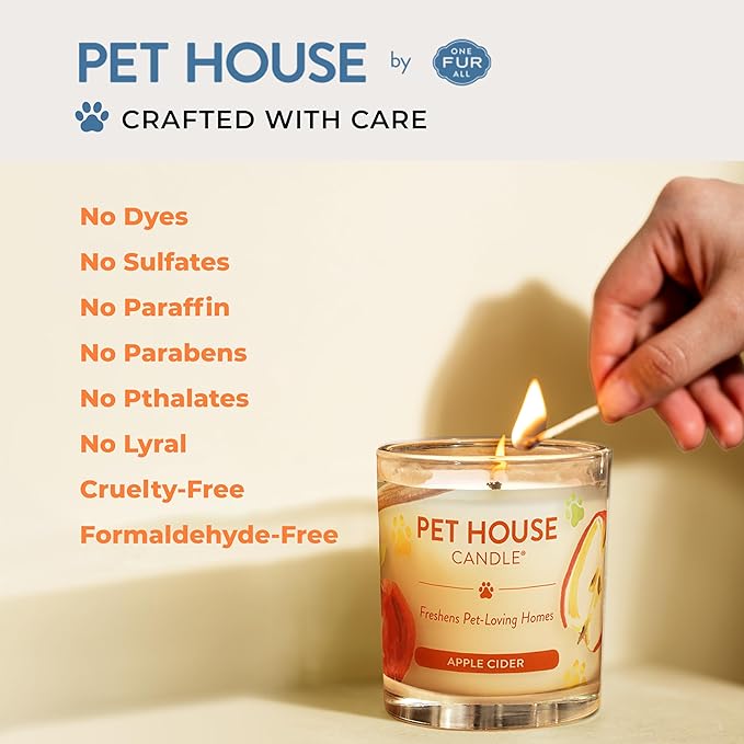 One Fur All Pet House Fall Candles, Long Lasting, Clean Burning, Soy Wax Scented Candles for Pet Odor, Orange Spice