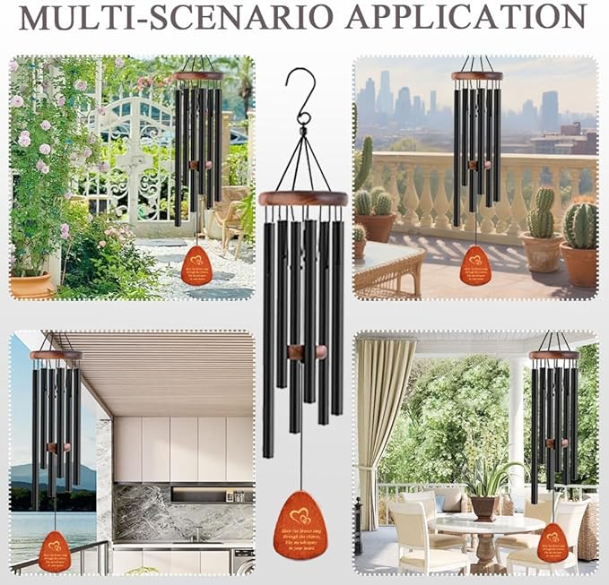Dog Memorial Gifts Wind Chimes, Pet Loss Sympathy Gift, 25.5'' Dog Cat Passing Away Remembrance Wind Chime with Rainbow Bridge Poem Card, Black