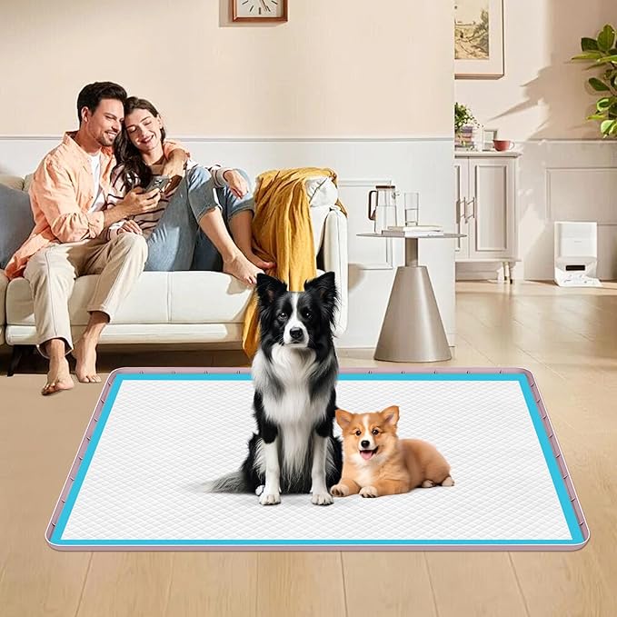 Pee Pad Holder for Dogs, 34" x 22" Silicone Pee Tray Mat Leak-Proof, High Edge, No Spill Pet Pad Holder for Puppy, Cat, Rabbit, Training Pads for Floor Protection, No Pee Pads (Pink)