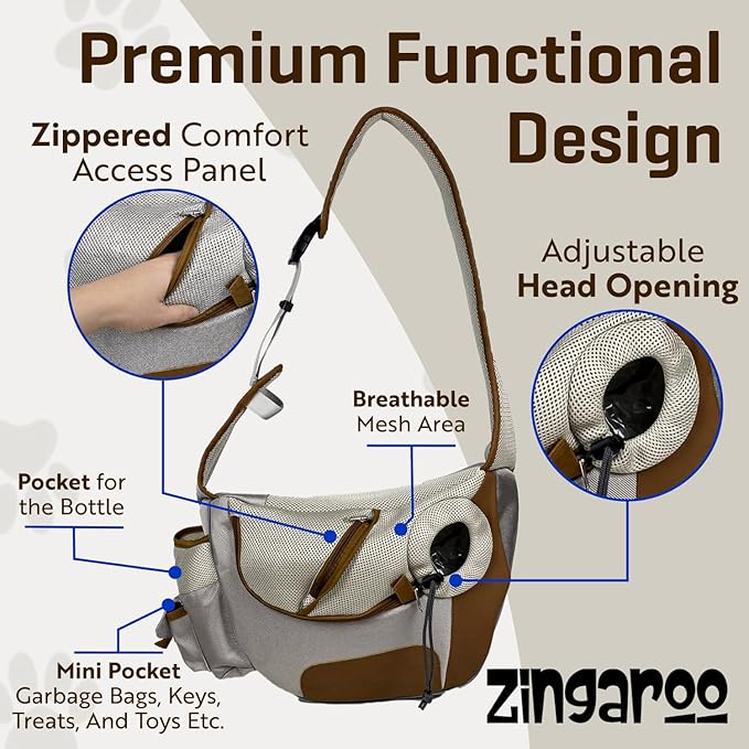 Hands-Free Sling Pet Carrier for Cats and Small Dogs up to 12lbs – Travel Set Includes Foldable Water Bowl & ID Card – Breathable Mesh, Safety Hook & Adjustable Padded Strap for Walking & Travel