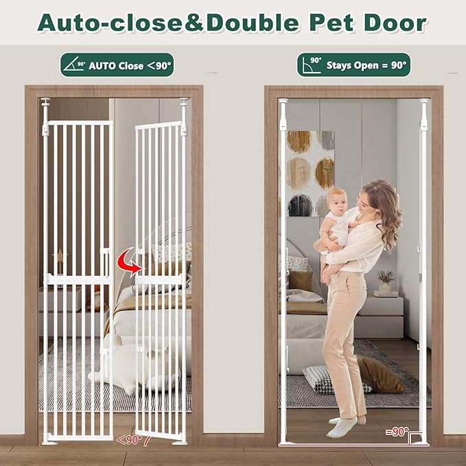 71" Extra Tall Cat Gate for Doorway,34"-37" Wide Pet Gate Pressure Mounted Walk Through Swing Auto Close Safety Dog Gates for Indoor, Stairs,Hallway