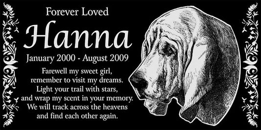 Personalized Bloodhound Pet Memorial 12"x6" Engraved Black Granite Grave Marker Head Stone Plaque HAN1